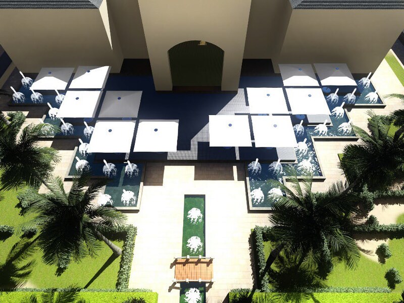 Cabanas around the central garden
