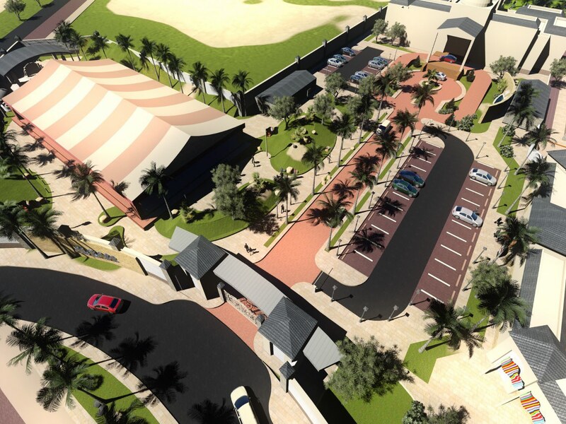 Aerial of the villas and street layout