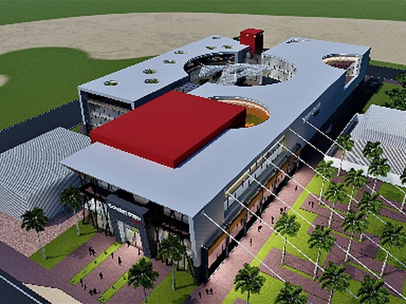 Aerial view of the entry plaza