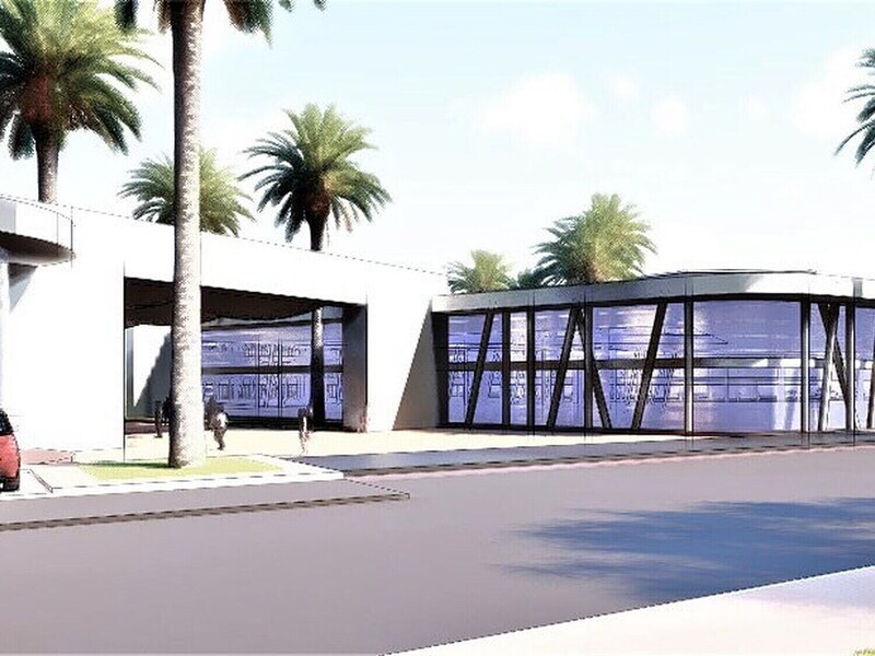 Entrance canopy and forecourt area