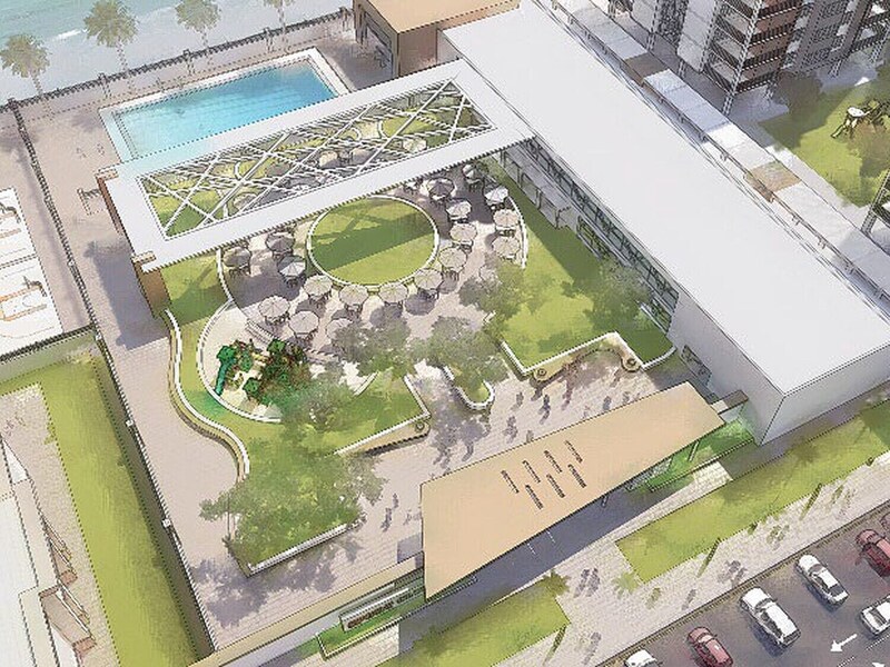 Pools and landscaped courts
