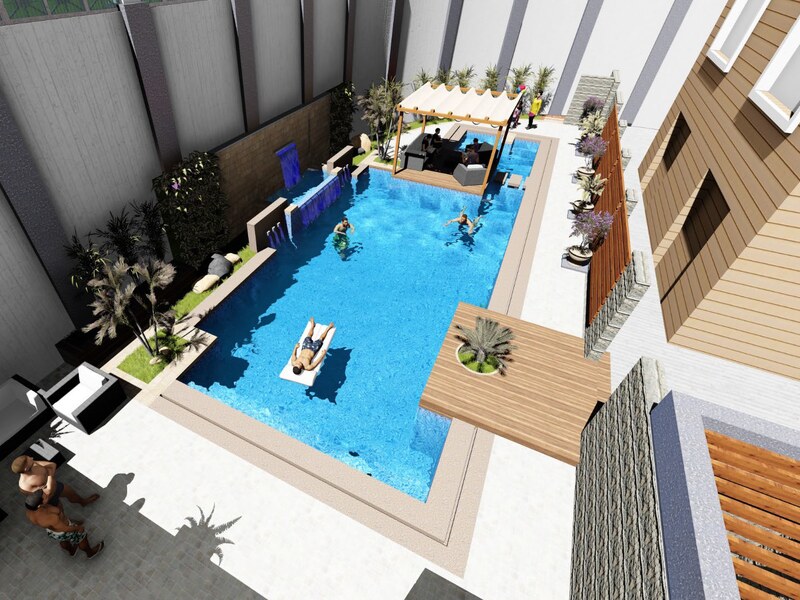 Pool and deck seen from above