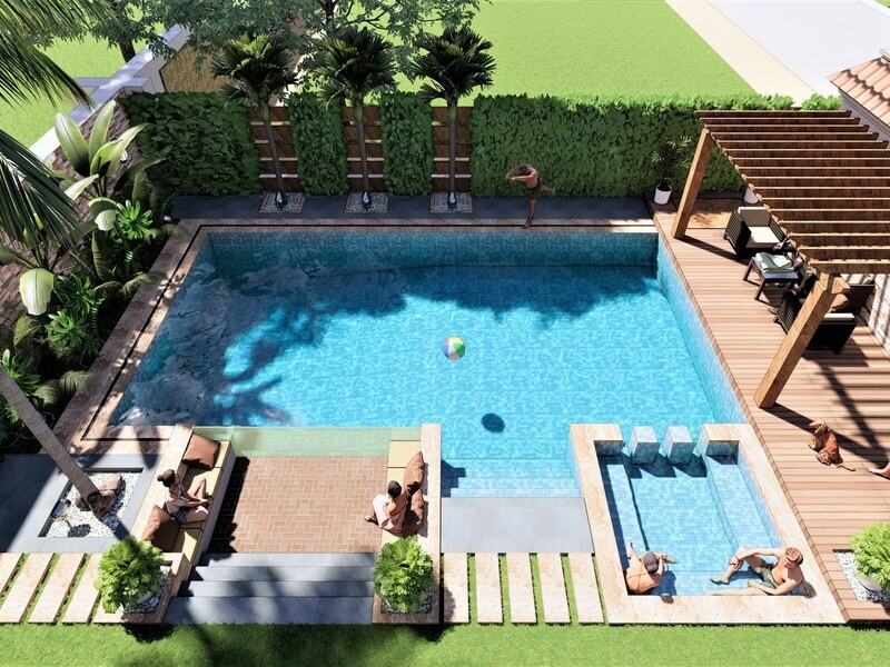 Pool and deck seen from above