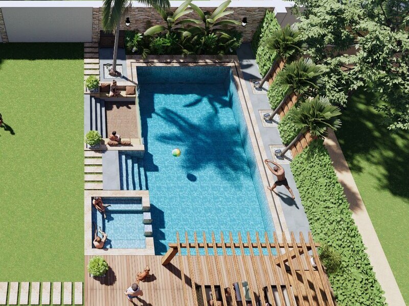 Pool and garden from above