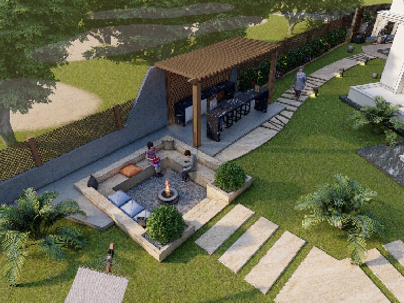 Garden seating and pergola