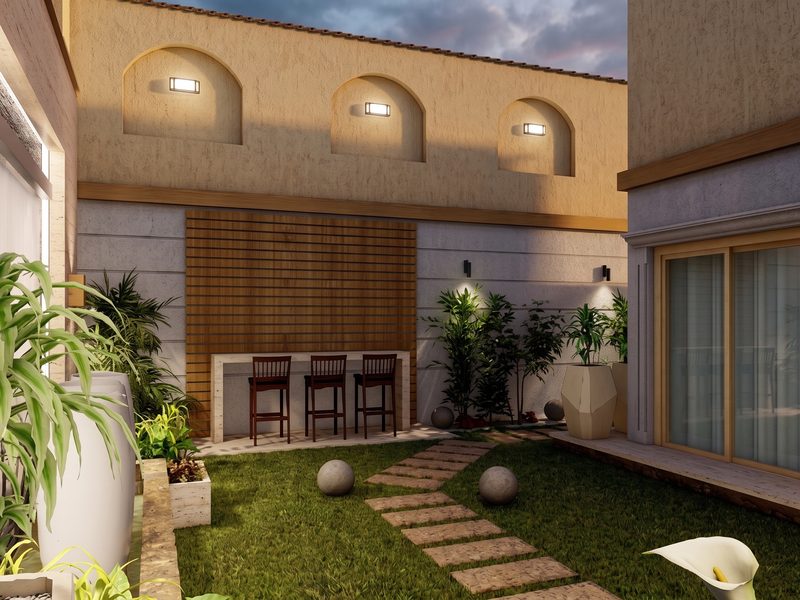 Courtyard with pergola and seating