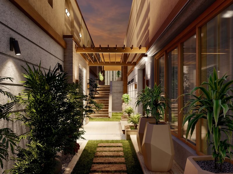 Evening lighting and walkway