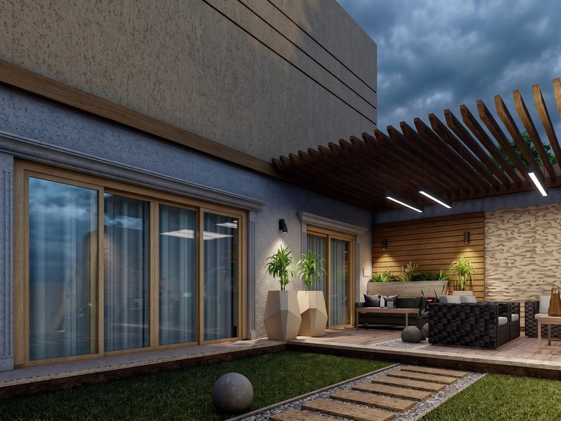 Outdoor lounge and lawn