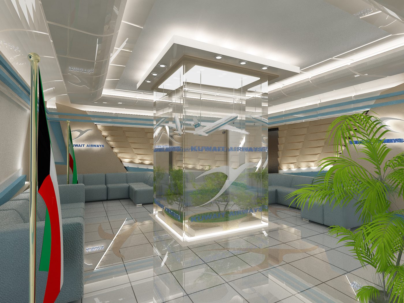 Kuwait Airways office reception, delivered by ALDesign Structures as fit-out contractor