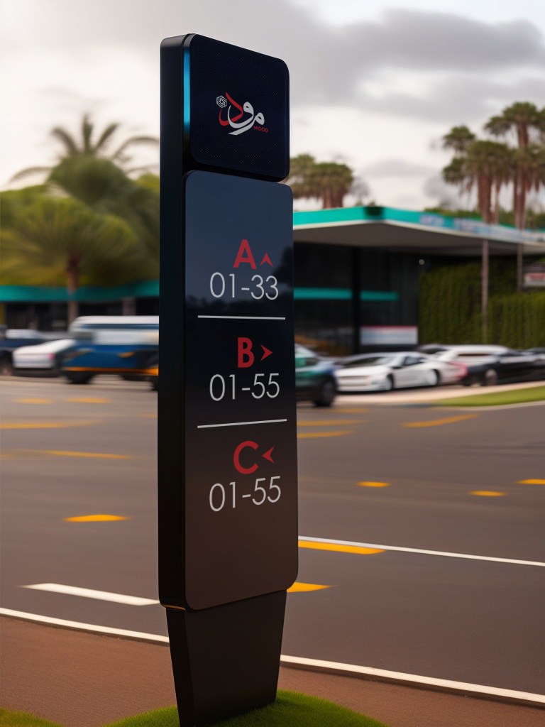 Freestanding directional pylon, street context