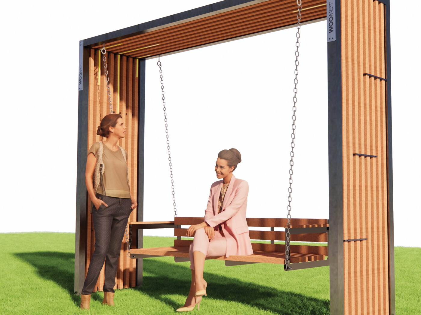 WOOMET Special Swing Seat pavilion in timber slats